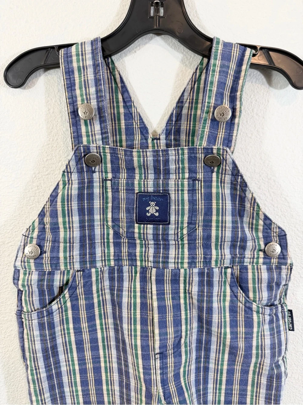 Vintage Carters Overalls Blue Green Plaid 3-6 Months My Bear Junior Farm Cottage